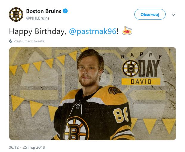 23-latek świętował w sobotę urodziny, fot. twitter.com/NHLBruins